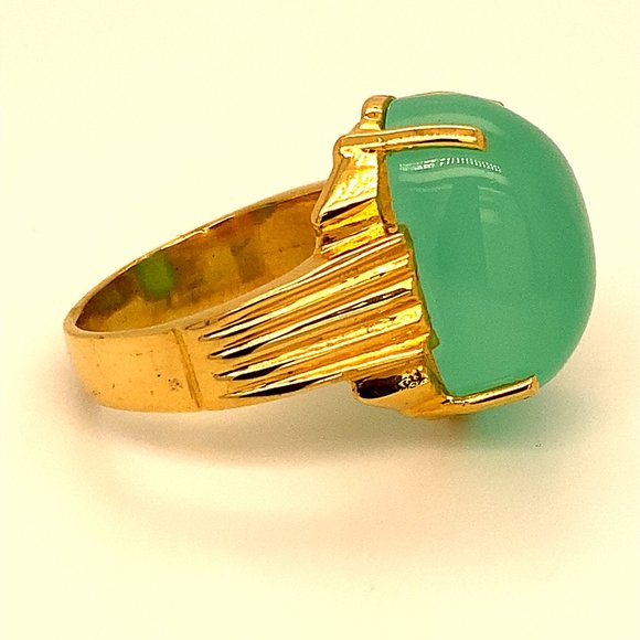 Green Cats Eye Calcite 18.60ct Solid 18K AU Ring - Picture 3 of 7